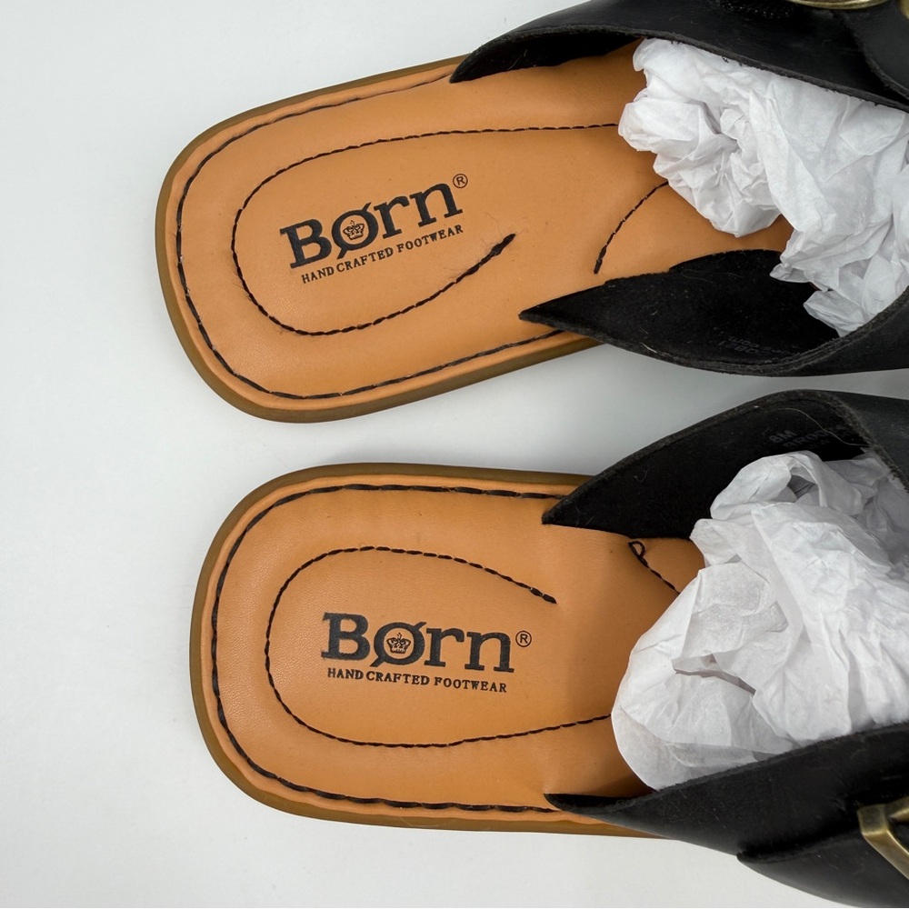 Born Rio Open Toe Slide Sandals Womens 8M Crisscross Strap Buckle Black Leather - Picture 8 of 15